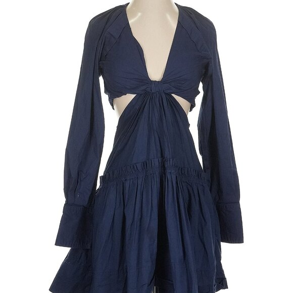 Jason Wu Navy Long Sleeve Plunge Cutout Dress, Size M - Picture 2 of 8